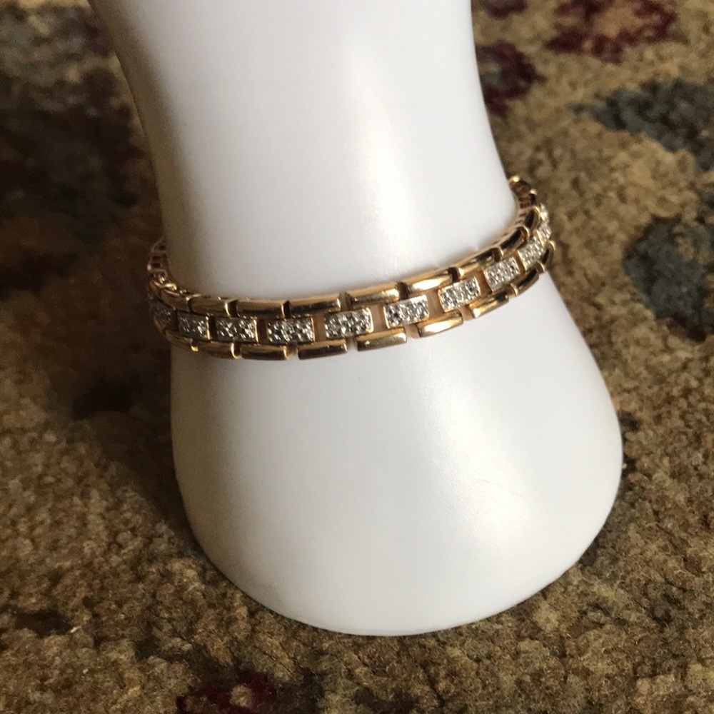14K Gold Over Sterling Natural Diamond Chip & Illusions Throughout Bracelet
